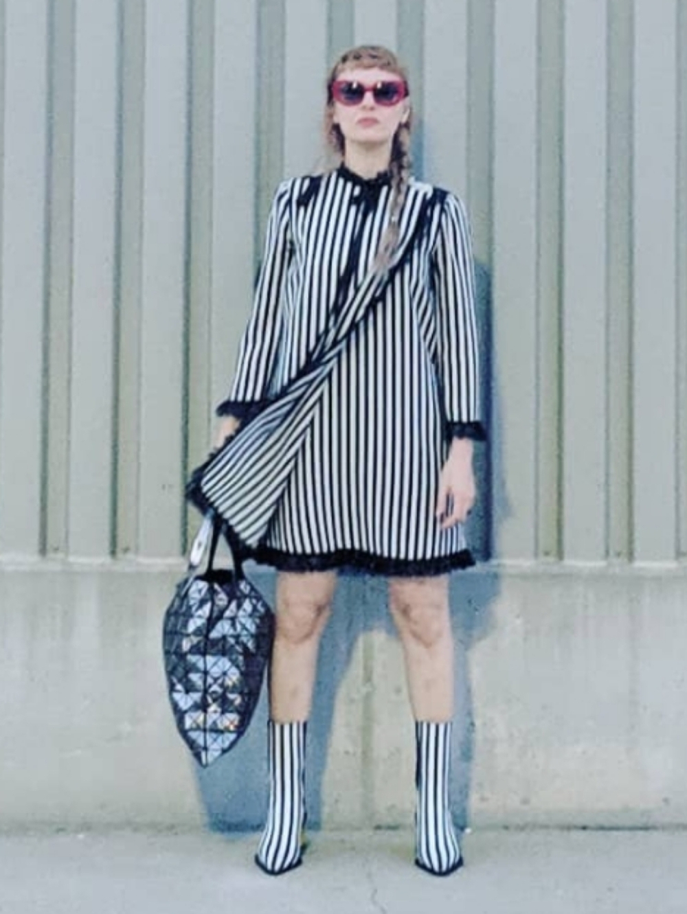 Marc Jacobs Black and White Striped Long-Sleeve Shift Dress